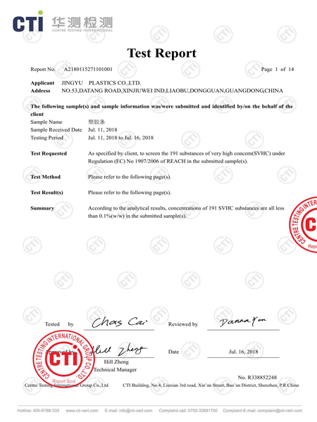 RECH191項檢測通過(guo)報告